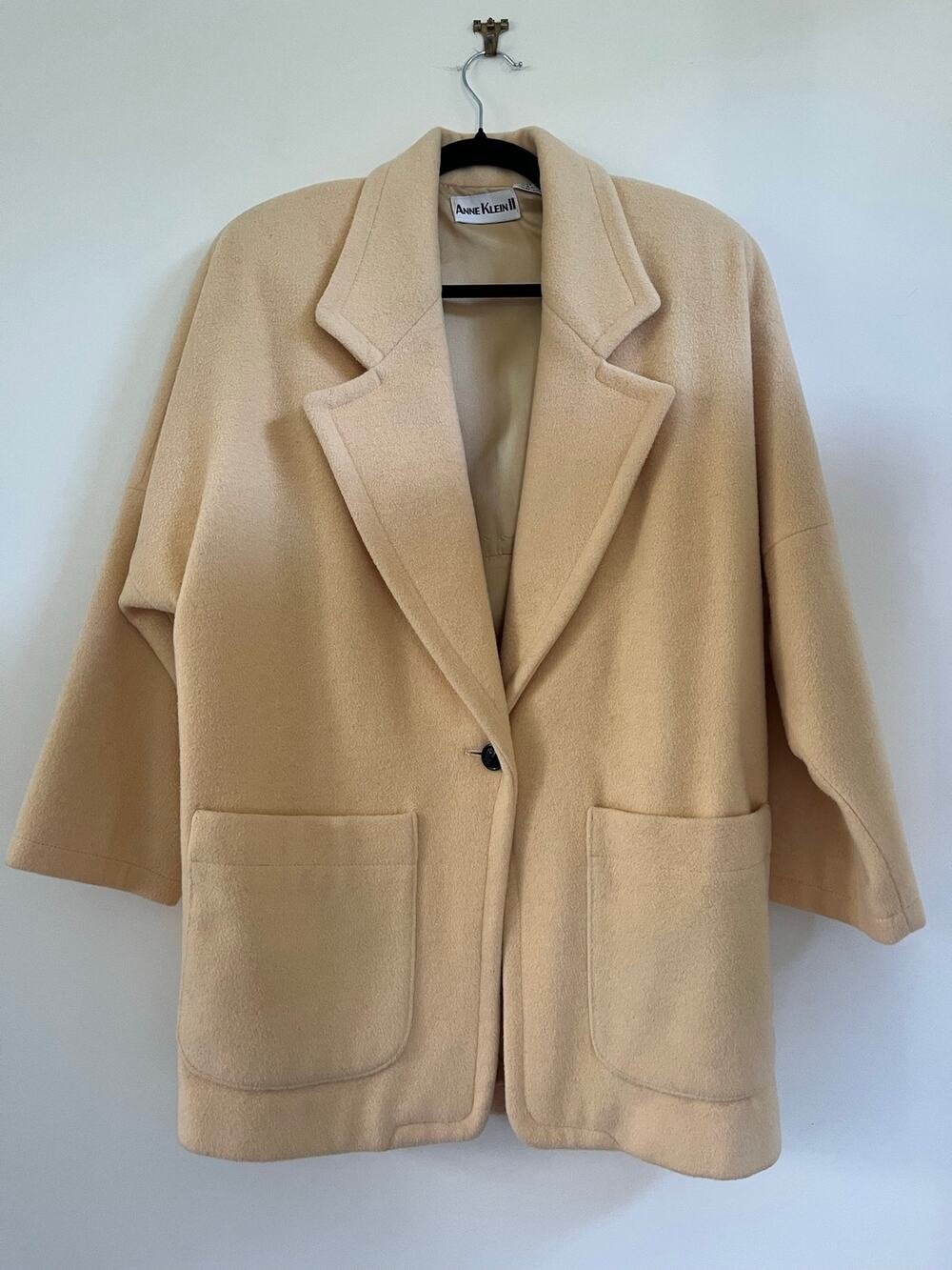 Vintage Anne Klein II Oversized Wool Coat Jacket Cream Womens Minimalist Sz XS